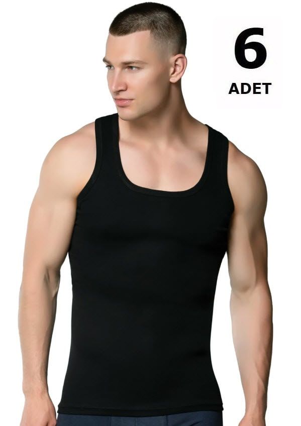 Gümüş Erkek Renkli Ribana Atlet Siyah/Gri 6'lı 4004