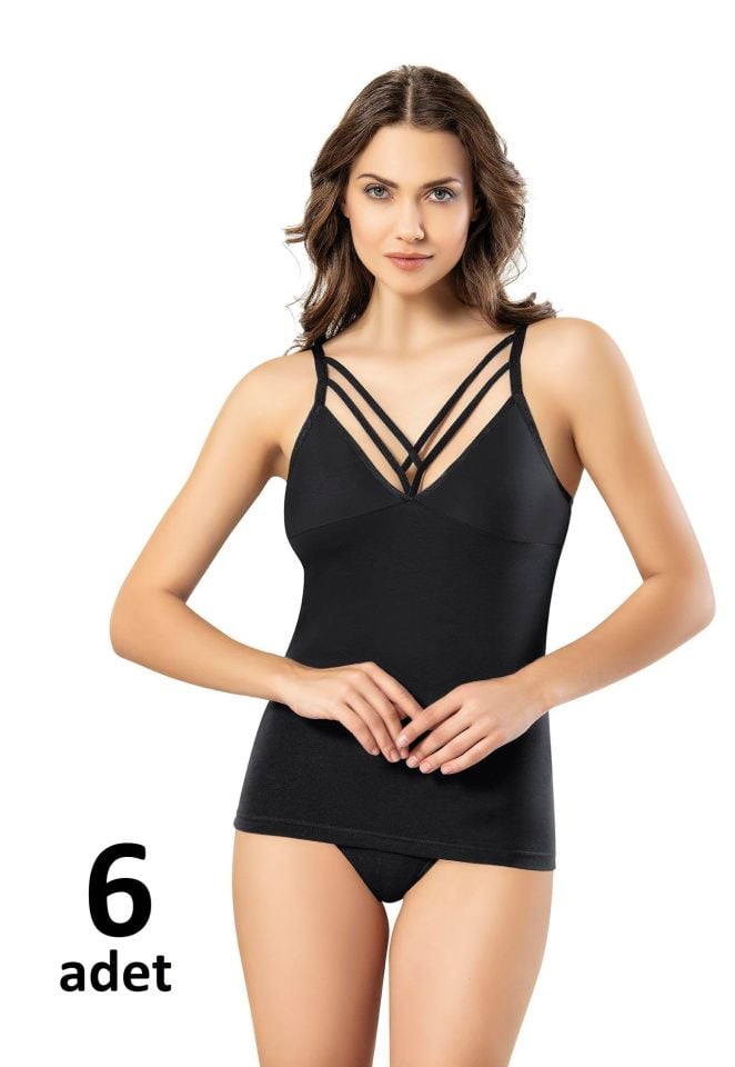 KOTA BAYAN MODELLİ ATLET Siyah/Beyaz 6'lı K6351