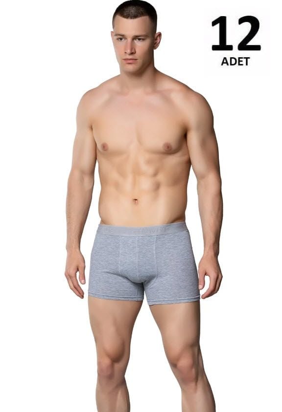 Gümüş Erkek Likralı Boxer Beyaz/Siyah/Gri 12' li 4018