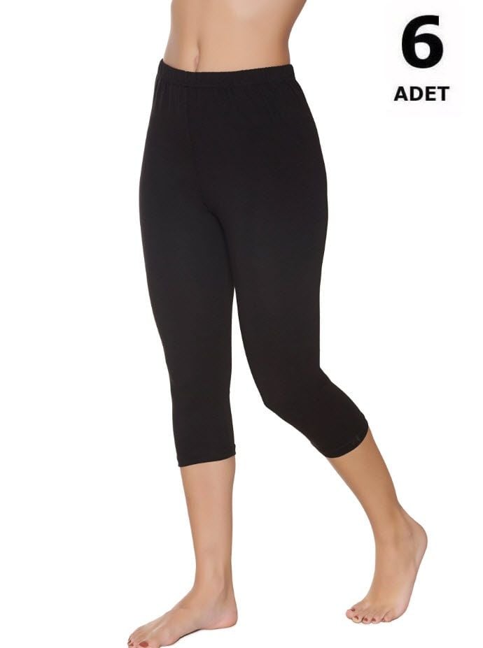 Sedef Yıldızı Kadın Likralı Diz Altı Tayt 6'lı 1049 Siyah/Gri