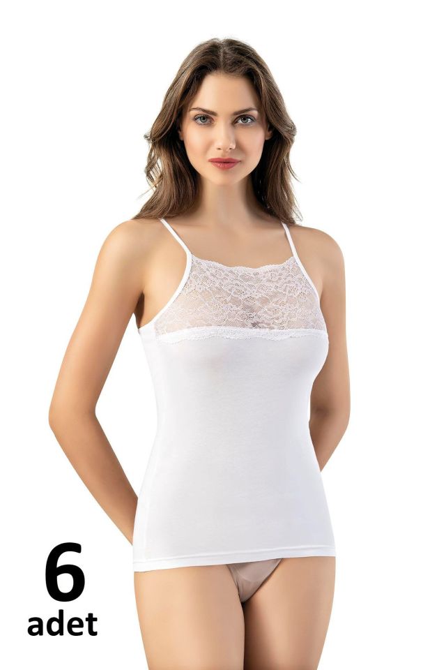 KOTA BAYAN İP ASKILI GENİŞ DANTELLİ ATLET Siyah/Beyaz 6 ' lı K6033