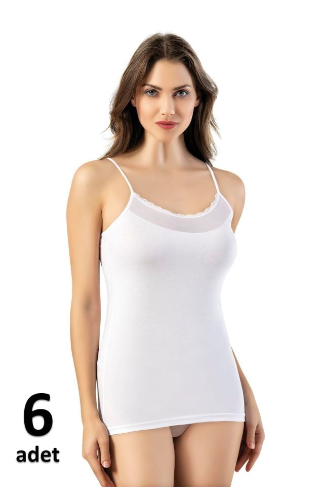 KOTA BAYAN MODELLİ İP ASKILI ATLET Siyah/Beyaz 6'lı K6220