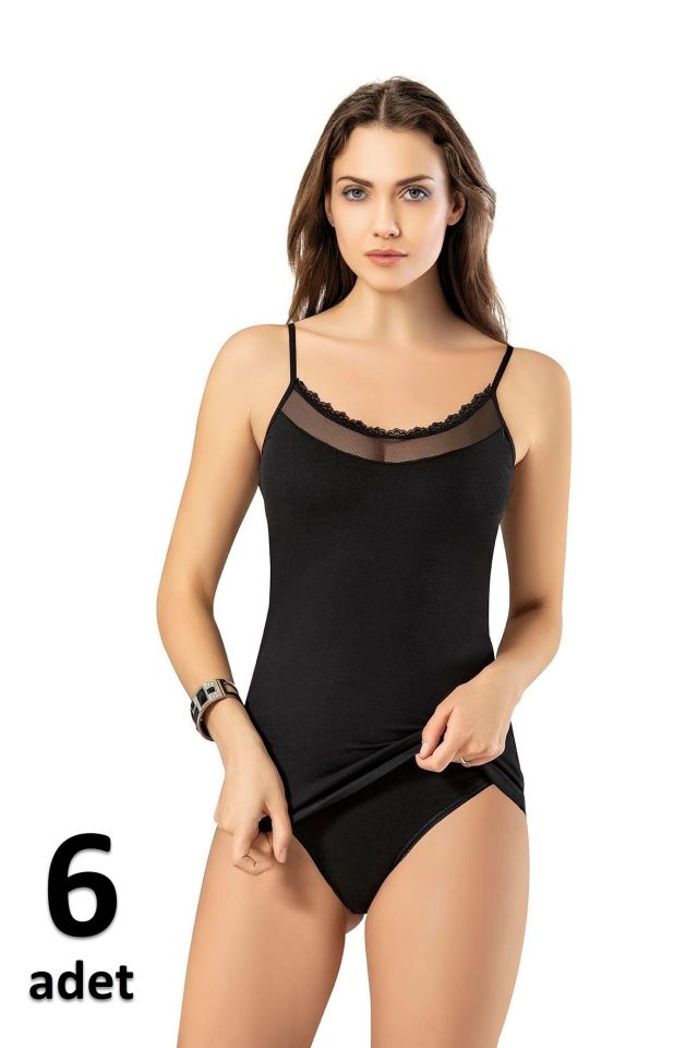 KOTA BAYAN MODELLİ İP ASKILI ATLET Siyah/Beyaz 6'lı K6220