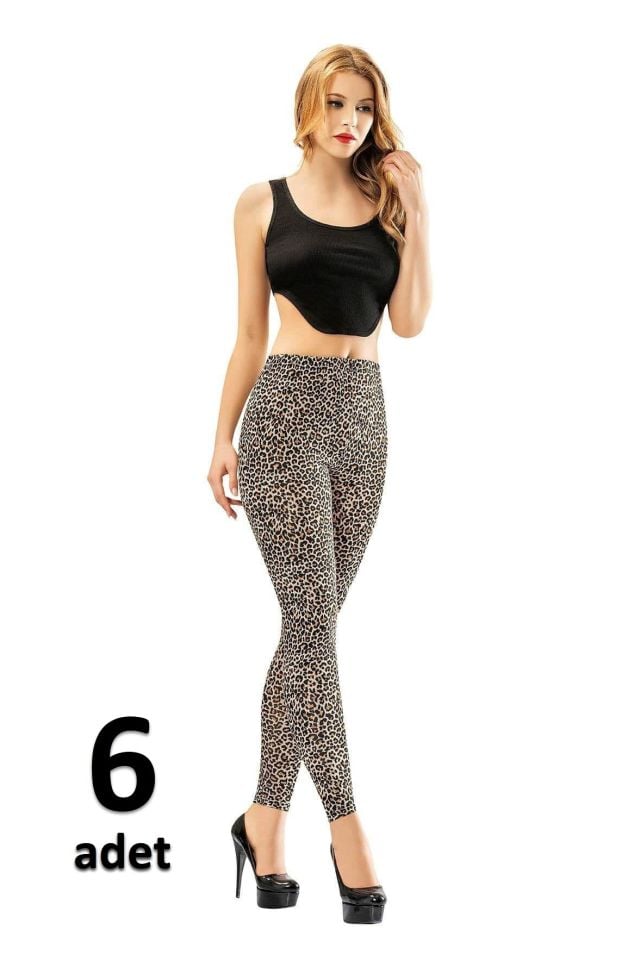 KOTA BAYAN PENYE ELASTAN UZUN LEOPAR TAYT 6'lı K4059