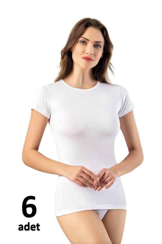 KOTA BAYAN YARIM KOL ATLET Siyah/Beyaz 6' lı K6022