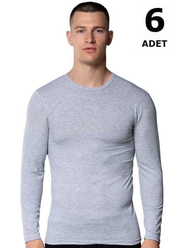 Gümüş Erkek Likralı Uzun Kol Fanila Atlet Gri/Siyah/Beyaz 6'lı 4022