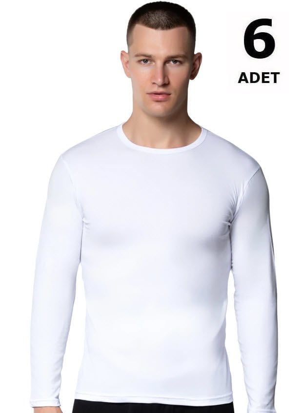 Gümüş Erkek Likralı Uzun Kol Fanila Atlet Gri/Siyah/Beyaz 6'lı 4022