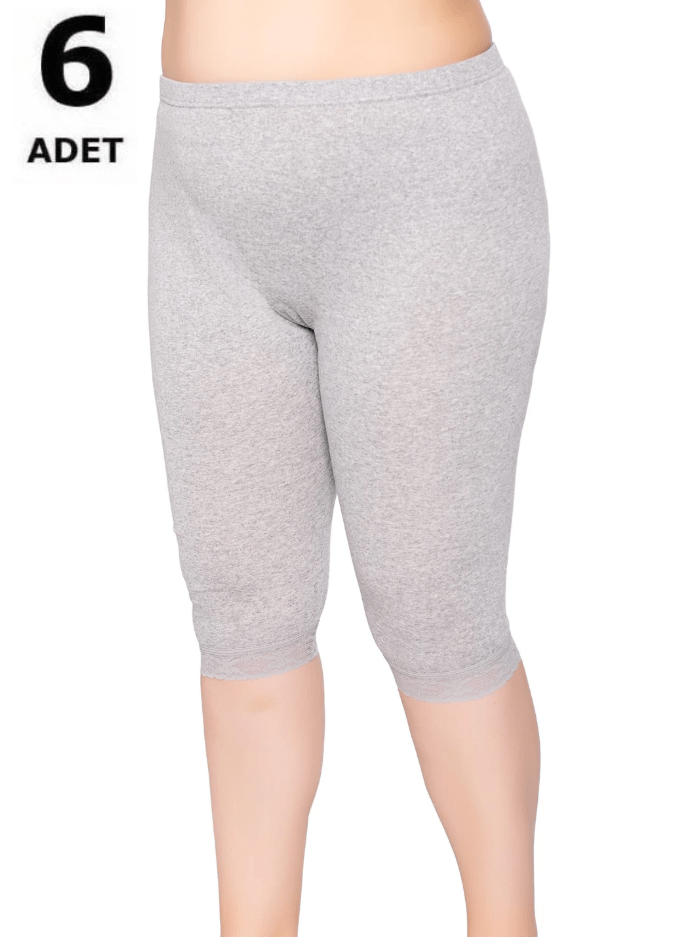 Sedef Yıldızı Ribana Diz Altı Dantelli Tayt 6'lı 1071 Siyah/Gri