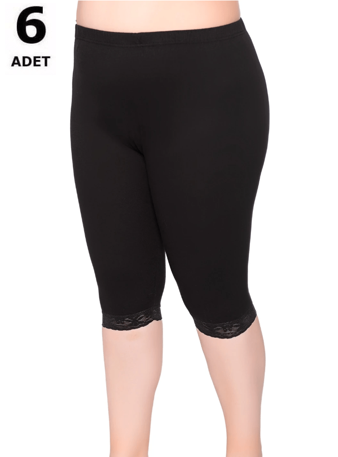 Sedef Yıldızı Ribana Diz Altı Dantelli Tayt 6'lı 1071 Siyah/Gri