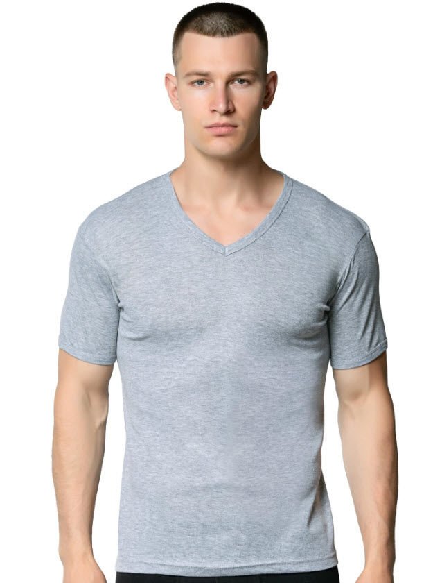 Gümüş Erkek V Yaka Spor Kollu Fanila Beyaz/Siyah/Gri 4051