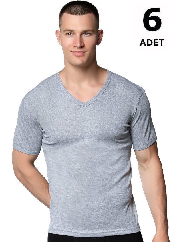 Gümüş Erkek V Yaka Spor Kollu Fanila Beyaz/Siyah/Gri 6'lı 4051
