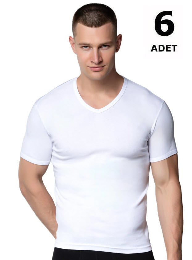 Gümüş Erkek V Yaka Spor Kollu Fanila Beyaz/Siyah/Gri 6'lı 4051