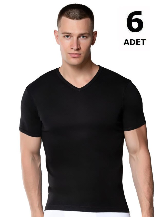 Gümüş Erkek V Yaka Spor Kollu Fanila Beyaz/Siyah/Gri 6'lı 4051