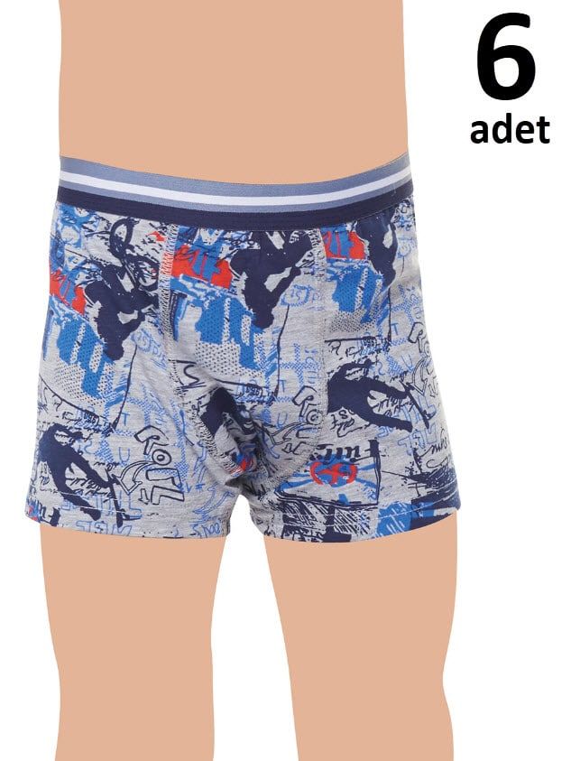 Tutku 0254 Erkek Çocuk Elastan Emprime Boxer 6'lı