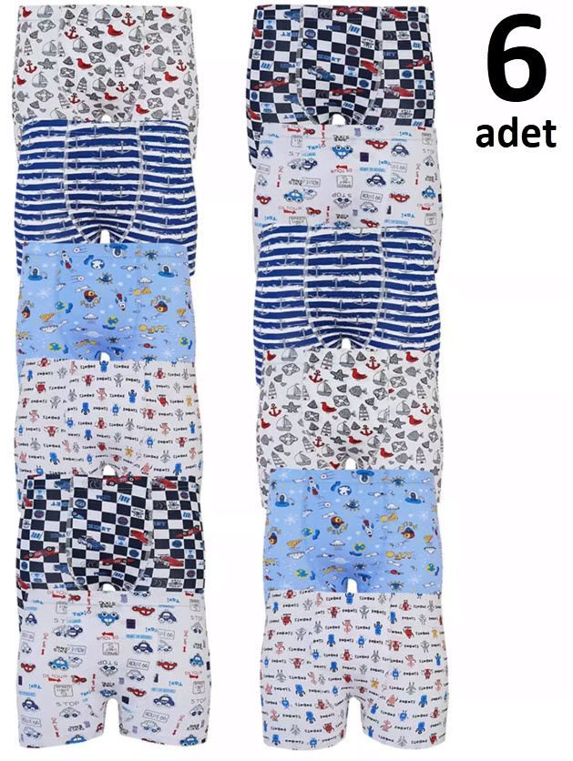 Tutku 0254 Erkek Çocuk Elastan Emprime Boxer 6'lı