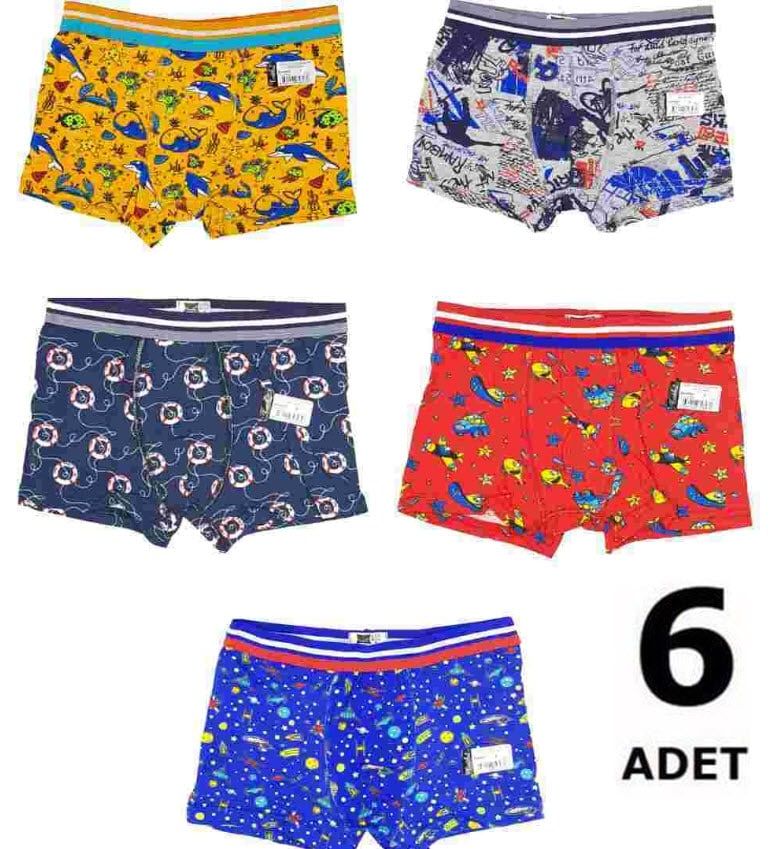 Tutku 0254 Erkek Çocuk Elastan Emprime Boxer 6'lı