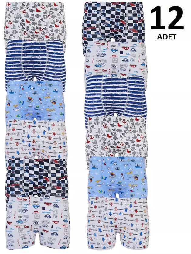 Tutku 0254 Erkek Çocuk Elastan Emprime Boxer 12'li