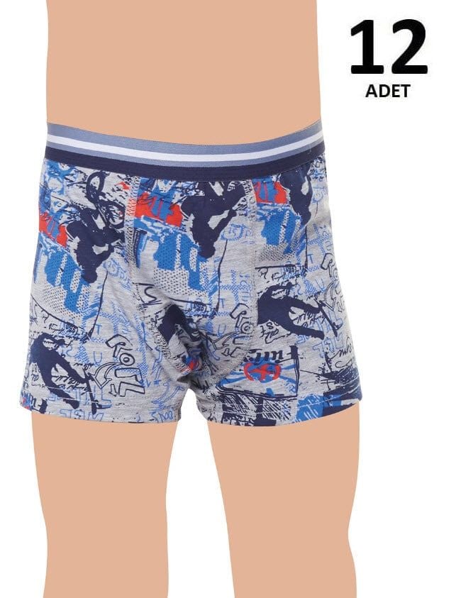 Tutku 0254 Erkek Çocuk Elastan Emprime Boxer 12'li