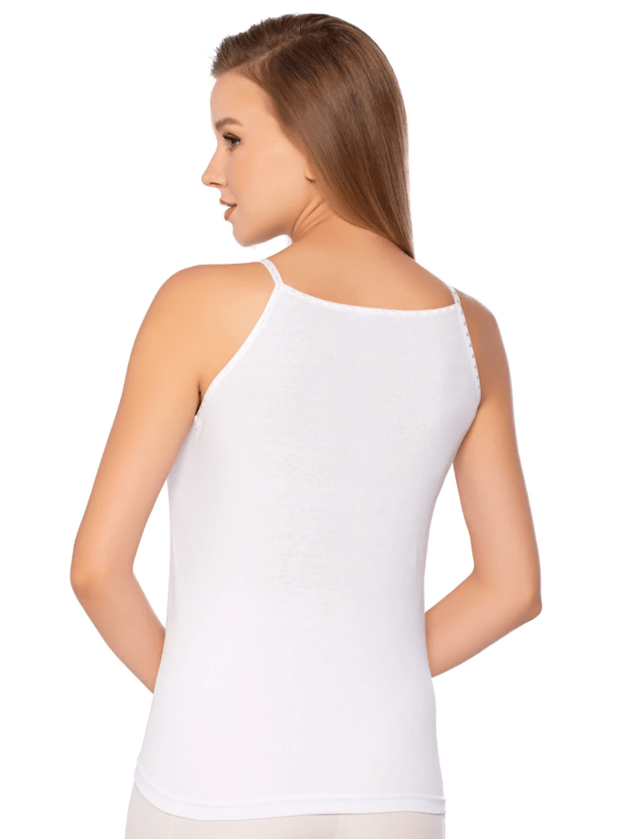 Sedef Yıldızı Kadın Beyaz Ribana İp Askılı Düz Biye Atlet 1091