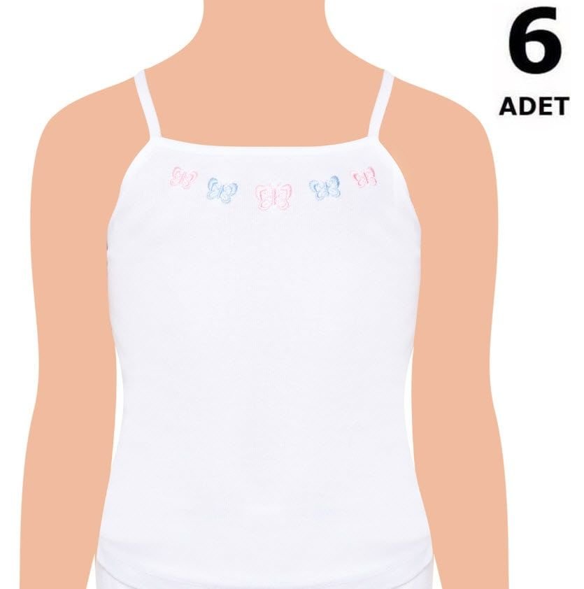 Tutku 0165 Kız İp Askı İşlemeli Atlet 6'lı BEYAZ - 2