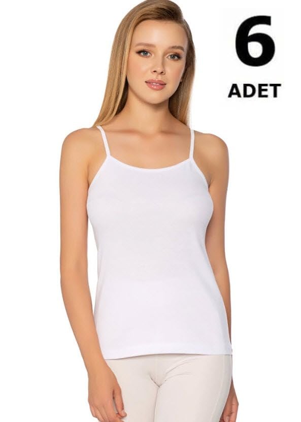 Gümüş Kadın Ribana İp Askı Düz Biye Atlet 6'lı 3008