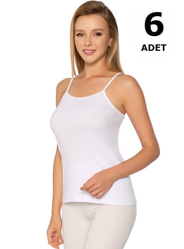 Gümüş Kadın Ribana İp Askı Düz Biye Atlet 6'lı 3008