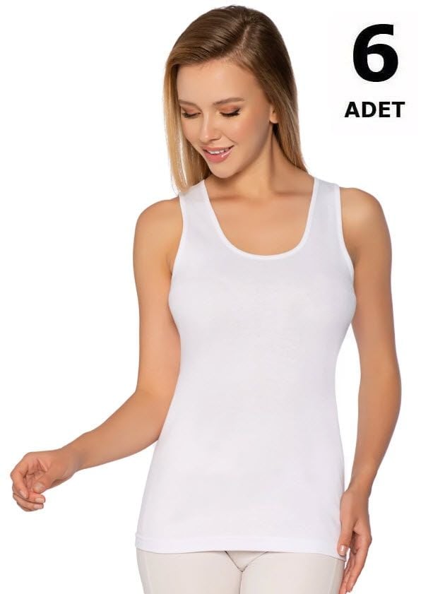 Gümüş Kadın Ribana Geniş Askı Düz Biye Atlet 6' lı 3009