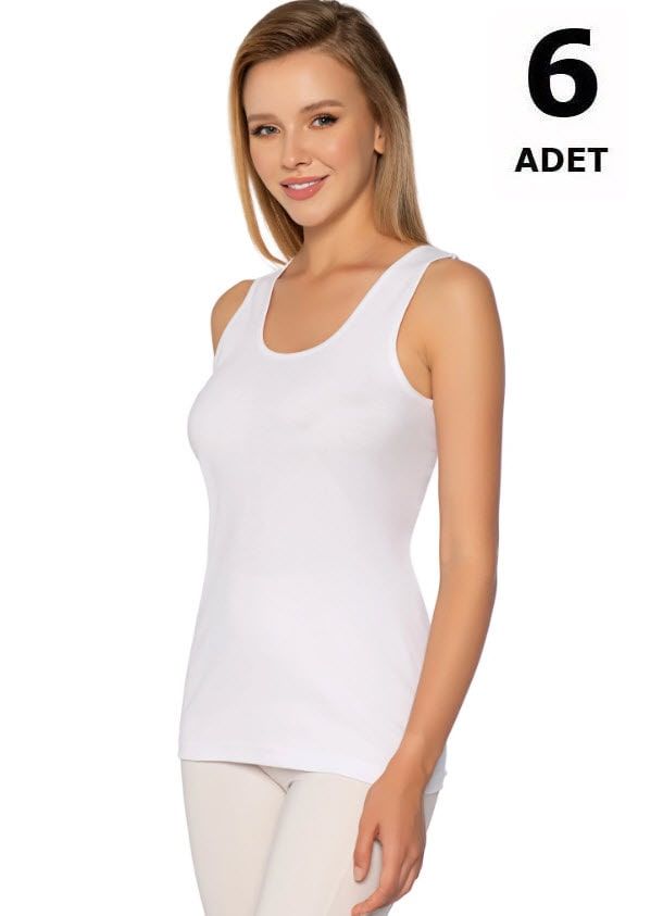 Gümüş Kadın Ribana Geniş Askı Düz Biye Atlet 6' lı 3009