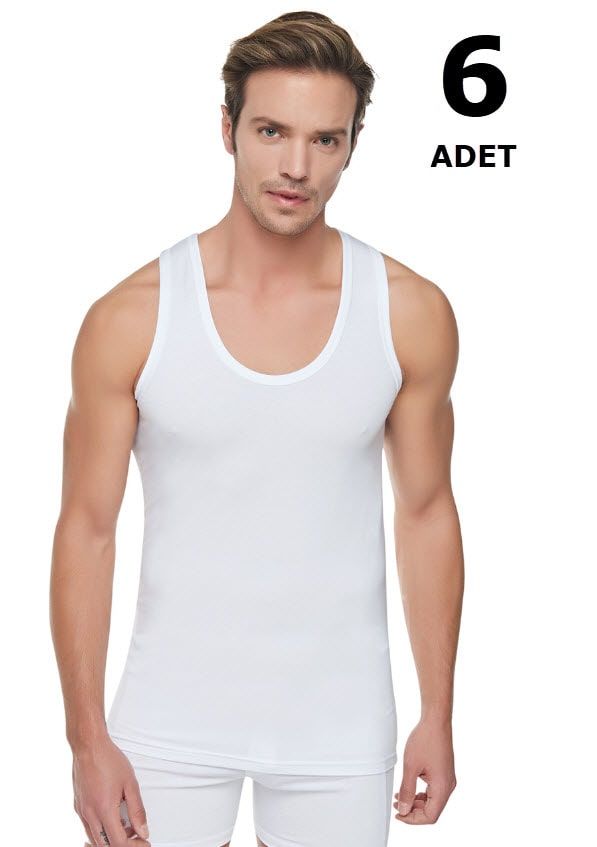 Tutku 0101 Penye Erkek Askılı Atlet 6' lı Beyaz BEYAZ - S