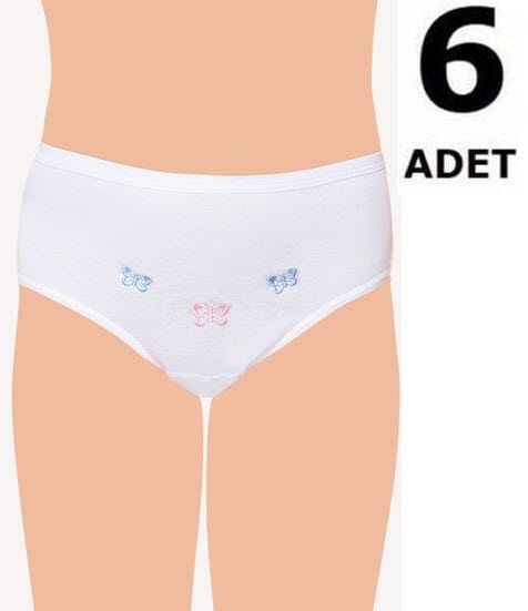 Tutku 821 Kız Çocuk İnce Bel İşlemeli Slip Külot 6'lı BEYAZ - 2