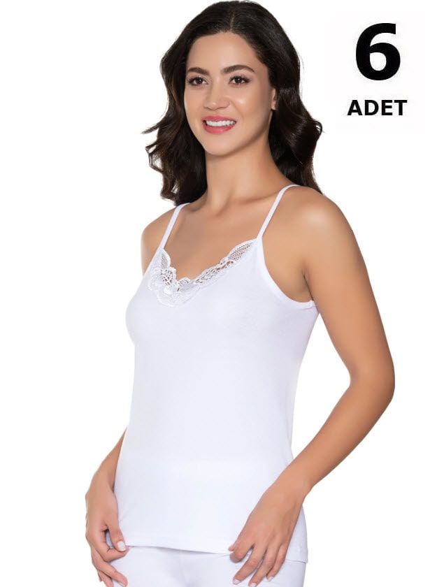 Gümüş Kadın Ribana İp Askı Güpürlü Atlet 6'lı 3010