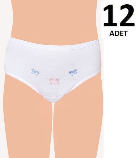 Tutku 821 Kız Çocuk İnce Bel İşlemeli Slip Külot 12'li BEYAZ - 2