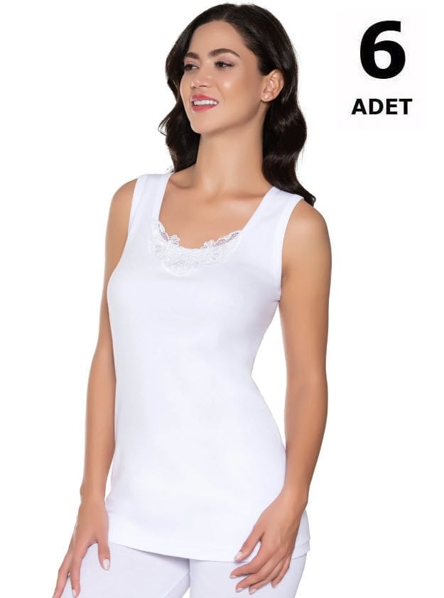 Gümüş Kadın Ribana Geniş Askı Güpürlü Atlet 6'lı 3011