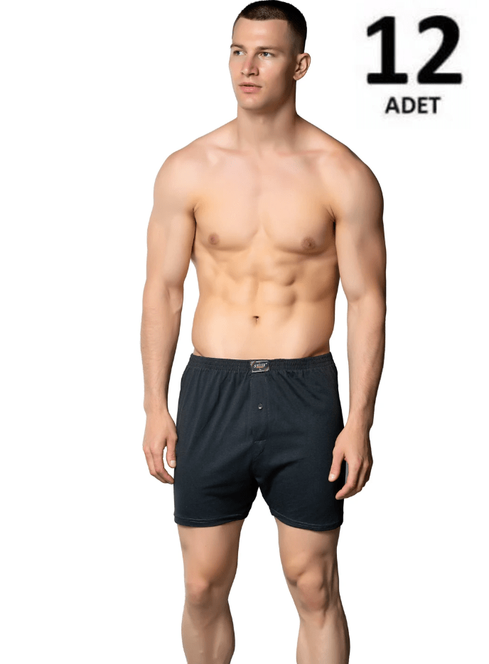 Sedef Yıldızı Erkek Penye Düz Renk Boxer 12'li 1094