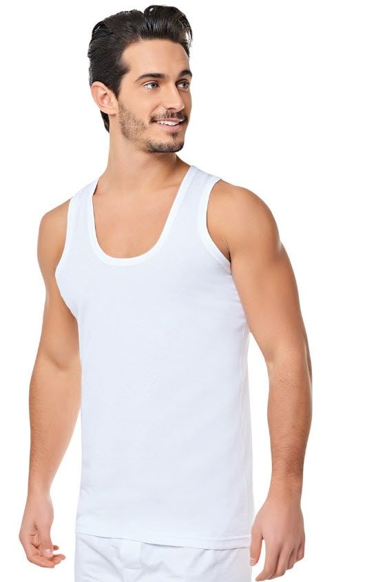 Seher Erkek Penye Atlet Beyaz/Siyah/Gri BEYAZ - XS