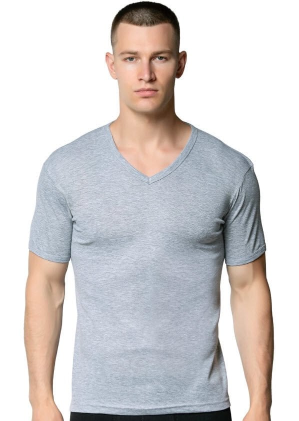 Tutku 0107 Erkek Ribana V Yaka Fanila Beyaz/Siyah/Gri