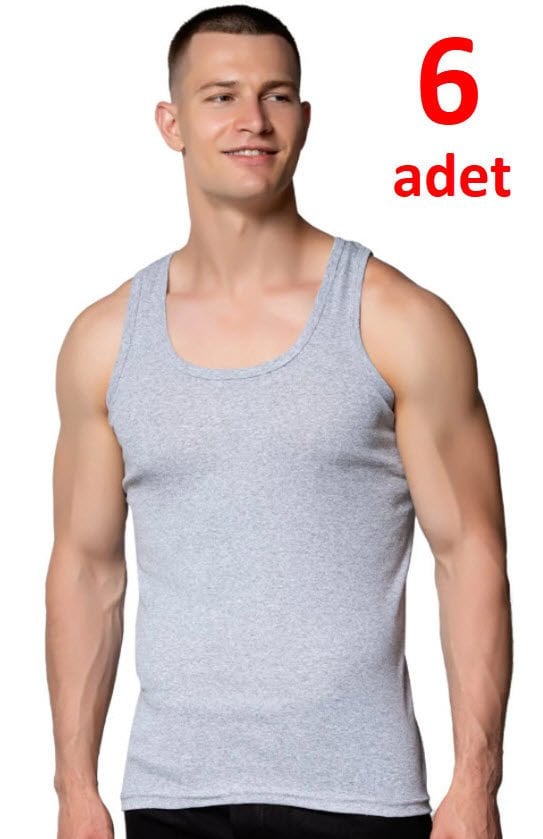 Seher Erkek Penye Atlet 6'lı Beyaz/Siyah/Gri GRİ - 3XL