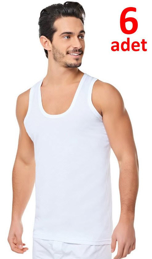 Seher Erkek Penye Atlet 6'lı Beyaz/Siyah/Gri BEYAZ - XS