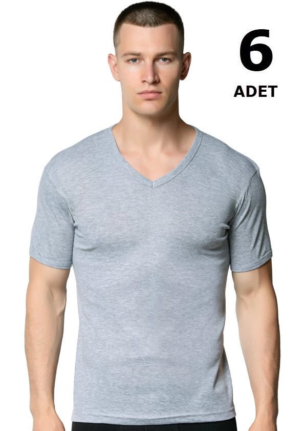 Tutku 0107 Erkek Ribana V Yaka Fanila 6'LI Beyaz/Siyah/Gri