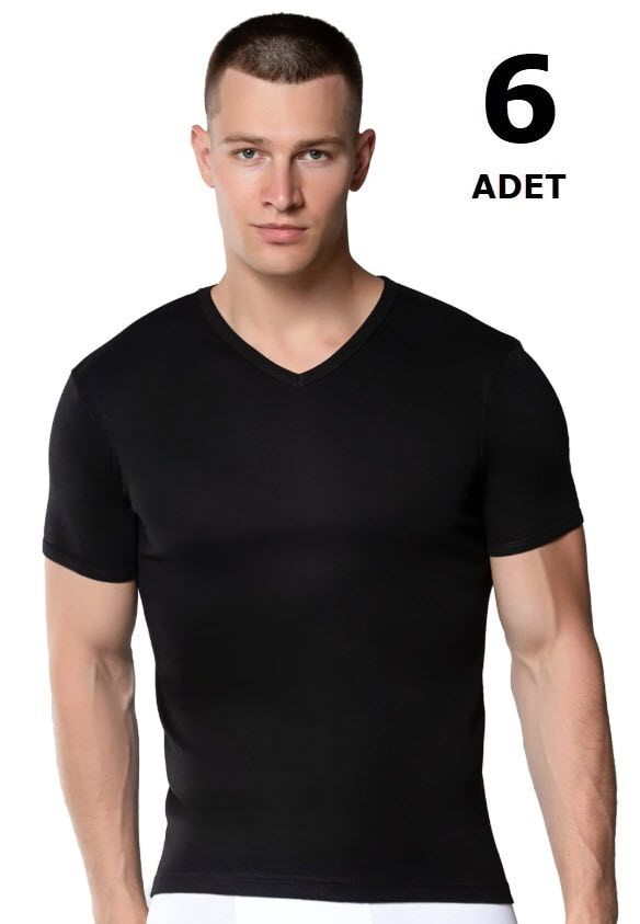 Tutku 0107 Erkek Ribana V Yaka Fanila 6'LI Beyaz/Siyah/Gri