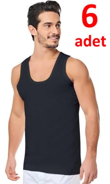 Seher Erkek Penye Atlet 6'lı Beyaz/Siyah/Gri SİYAH - M