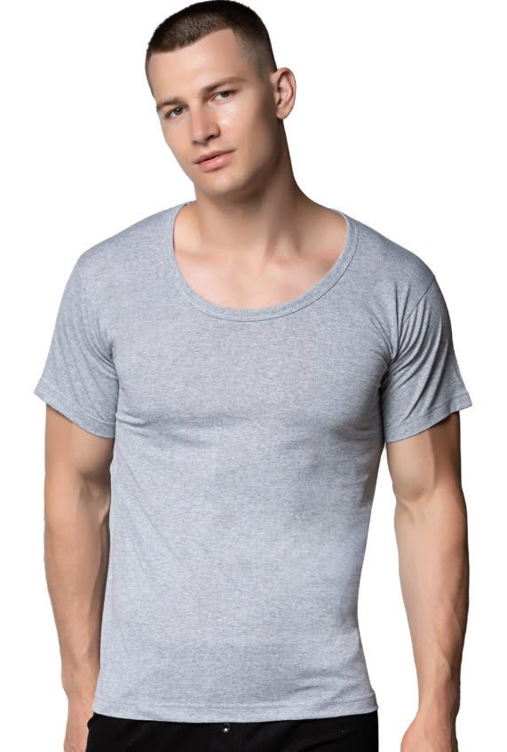 Seher Erkek Penye Bisiklet Yaka Atlet  Beyaz/Gri