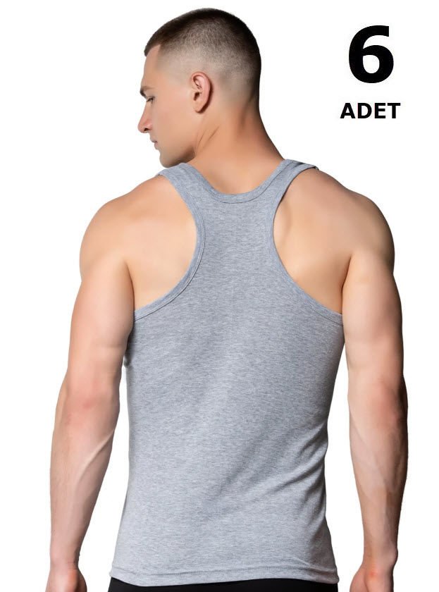 Tutku 0118 Erkek Ribana Spor (Rambo) Atlet  6 lı Siyah/Beyaz/Gri