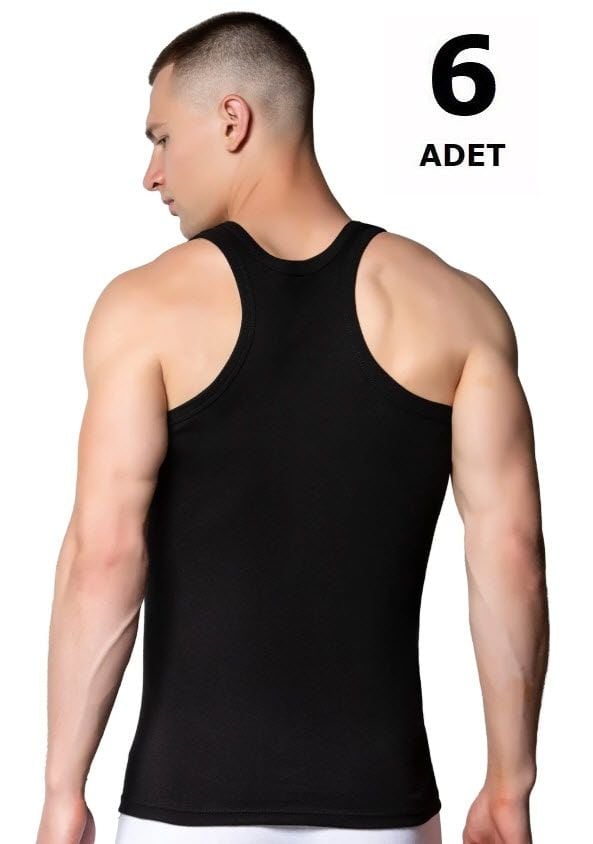 Tutku 0118 Erkek Ribana Spor (Rambo) Atlet  6 lı Siyah/Beyaz/Gri