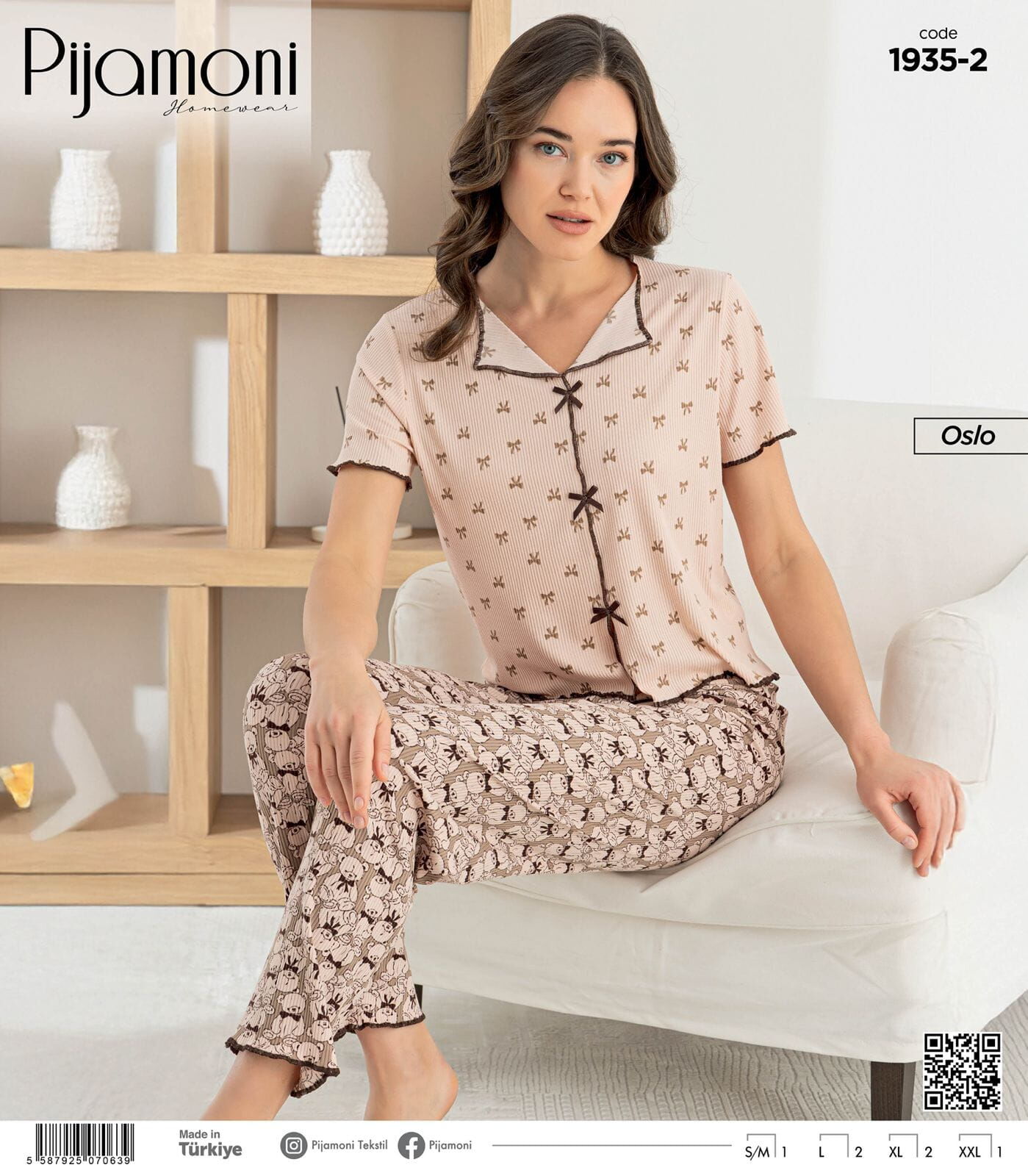 Pijamoni Oslo Bayan Kısa Kol Pijama Takımı 1935