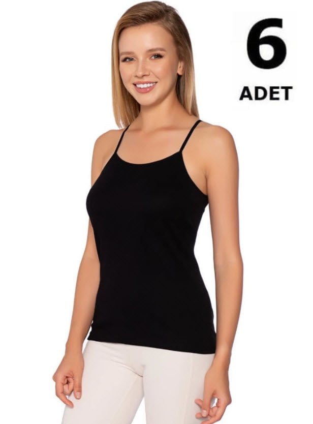 Gümüş Kadın Renkli Ribana İp Askı Düz Biye Atlet Siyah/Gri/Ten 6'lı 4023