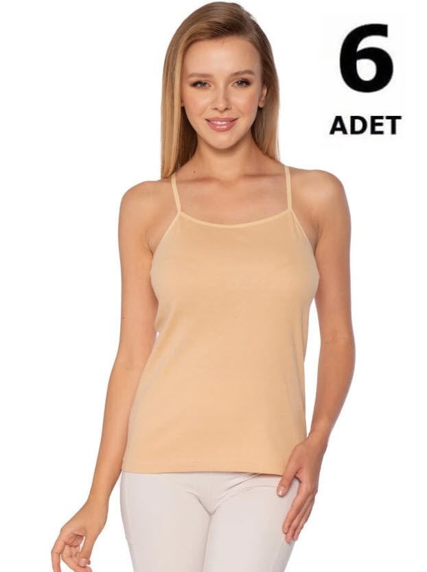 Gümüş Kadın Renkli Ribana İp Askı Düz Biye Atlet Siyah/Gri/Ten 6'lı 4023