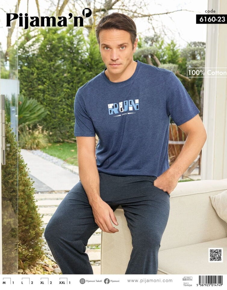 Pijamoni Erkek Penye Kısa Kol Pijama Takımı 6160