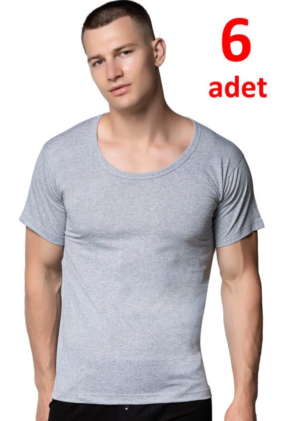 Seher Erkek Penye Bisiklet Yaka Atlet 6'lı  Beyaz/Gri GRİ - L
