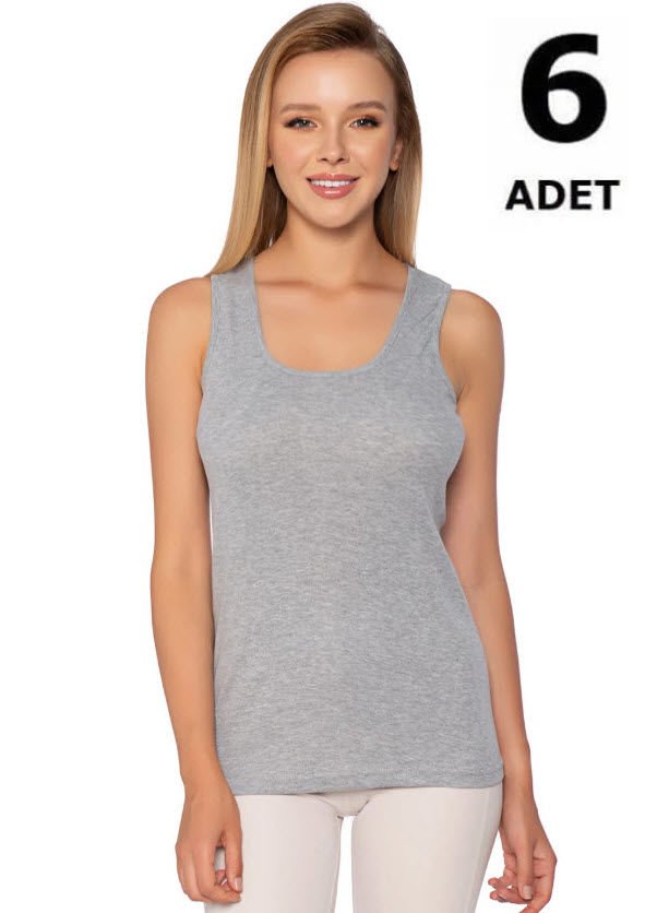 Gümüş Renkli Ribana Geniş Askı Düz Biye Atlet Siyah/Ten/Gri 6'lı 4024